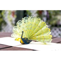 Handmade 3D Pop Up Card Green Yellow Blue Peacock Birthday Valentines Day Mother's Day Father's Day Wedding Anniversay Party Invitation